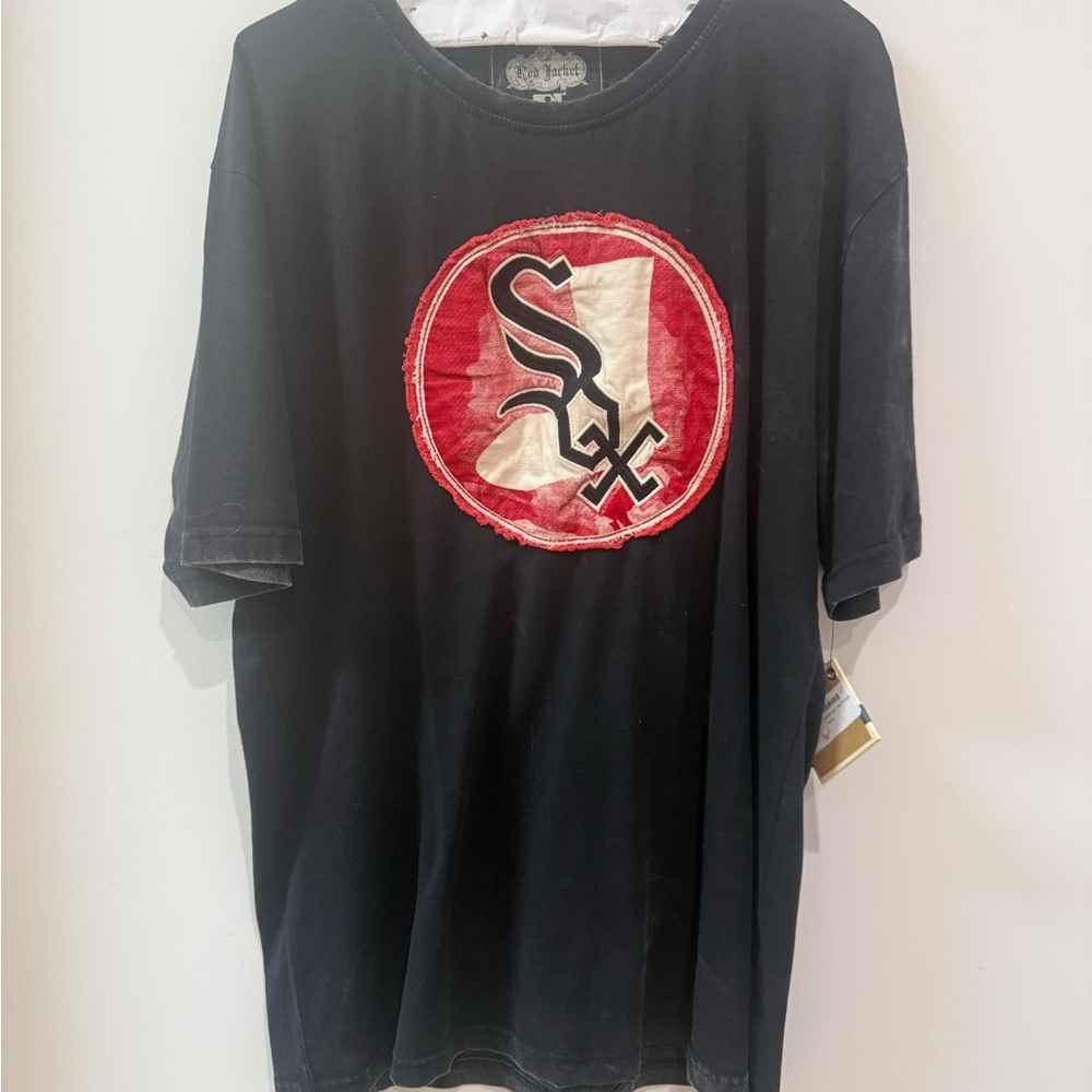 Red Jacket Black Tee with Red and White Graphic